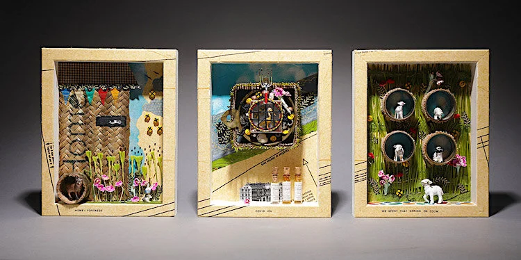 Covid - 19 Triptych - mixed media assemblage by Sara Saltee — Rob